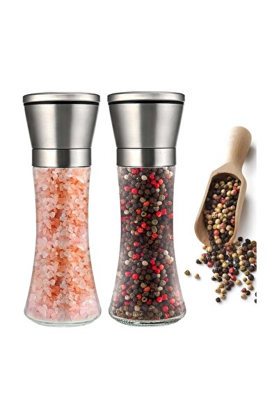 Generic مجموعة مطحنة الملح والفلفل من BLOOMING TIME، مطحنة سيراميك قابلة للتعديل من الفولاذ المقاوم للصدأ، قابلة لإعادة التعبئة