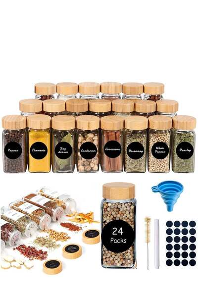 Generic TYCOM Spice Jars With Labels for Kitchen Organizing Drawers 120 Ml Glass Jars With Cleaning Brush a