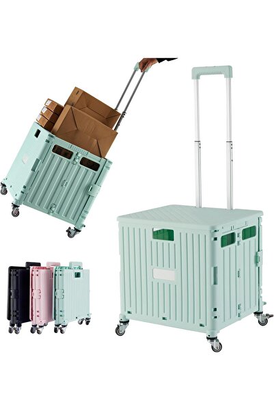 Generic FALAHOM 65L Folding Utility Cart, Heavy Duty Rolling Grocery Cart with 4 Rotate Wheels, Telescoping