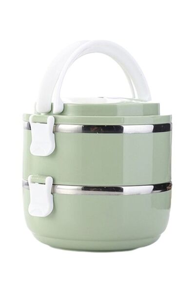 Generic Insulated Double Layer Lunch Box Green 17 x 17 x 10cm