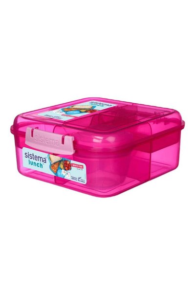 Generic Sistema Bento Cube Lunch Box 1.25L Pink with Multi Compartments, Easy...