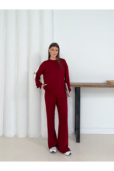 02Lady Fashion Oversize Wide Leg Modal Fabric Tracksuit Set with Wide Stripe Detail