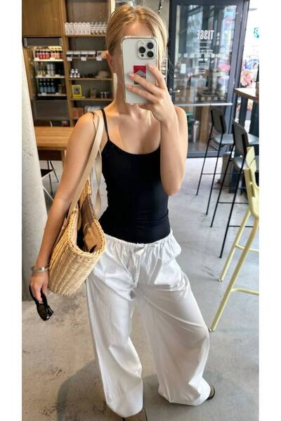 HEREN Black Ribbed Look Basic Tank Top with Straps