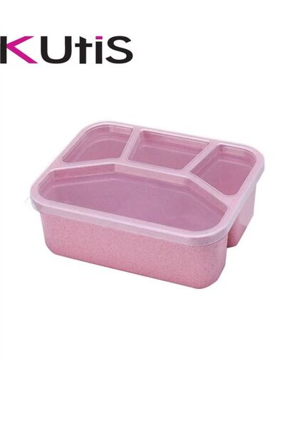 Generic 4-Grid Lunch Box With Lid Pink/Clear 21.5x16x5.5 Centimeter