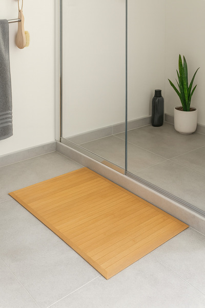 Emsay Store Natural Wood Bamboo Bathroom and Washing Machine Mat – Non-Slip and Durable Design