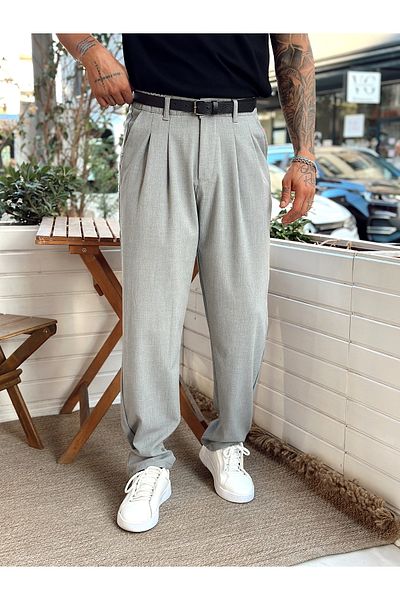 manch collection Pleated Baggy Fabric Trousers Anthracite