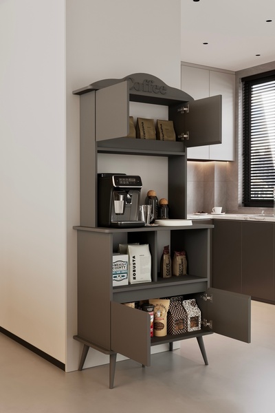 moldesan Forme MDF gri raflı kahve köşesi 172 cm