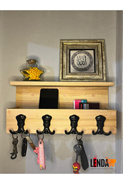 sgeteknoloji Ahşap Doğal Desenli Dekoratif Anahtarlık Askısı ve Duvar Rafı (O...