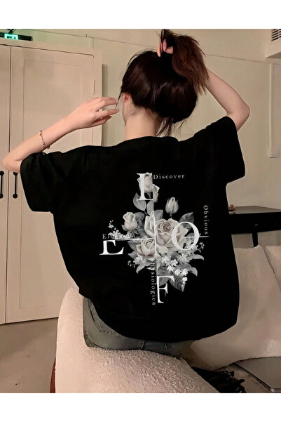 Marco Fresco Γυναικείο μπλουζάκι Discover White Rose με τύπωμα , Άνετο μαύρο,...