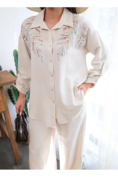 BLUE DAY'S Women's Embroidery Linen Suit