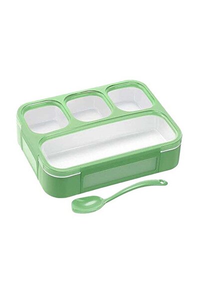 Generic 4-Compartment Large Lunchbox with Spoon Green 35x20x15cm