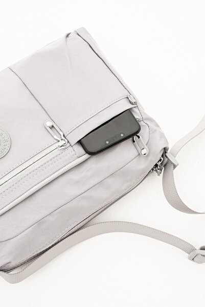 H&D COLLECTİON Women's Multi-Eye Waterproof Crinkle Fabric Light Gray Color Adjustable Cross Strap Shoulder Bag