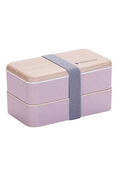 Generic 2 Layers Microwave Heating Food Containers With Elastic Band Pink 18....