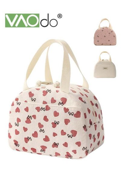 Generic Corduroy Lunch Bag, Cute Lunch Tote Bags with Zipper, Small Leakproof...