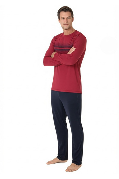 Pierre Cardin Erkek Yeni Sezon Bisiklet Yaka Uzun Kol Pamuk Ev Giyim Pijama Takımı VRP.C.P61E02.Y01