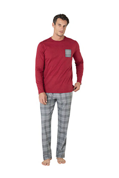 Pierre Cardin Erkek Yeni Sezon Bisiklet Yaka Uzun Kareli desen Kol Pamuk Ev Giyim Pijama Takımı VRP.C.P61E07.Y01