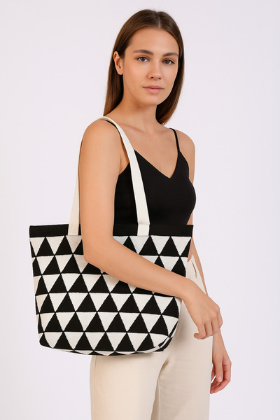Sebir Moda Triangle Patterned Knitwear Shoulder and Beach Bag