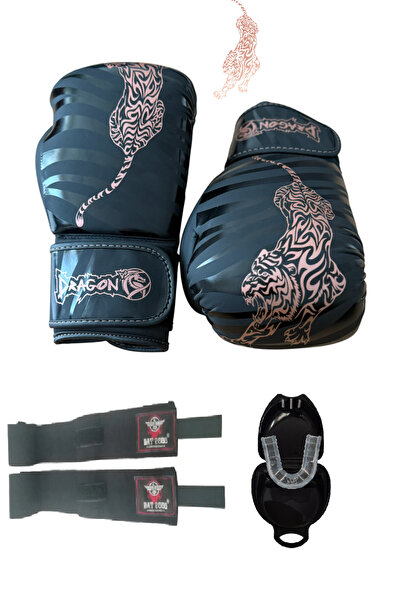 Dragondo TIGER Kick Boks – Boks – Muay Thai Eldiveni Bandaj ve Dişlik 3’lü Se...