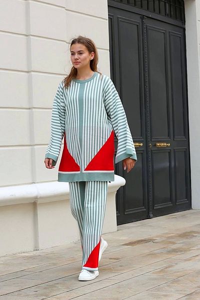 STILVANA Striped bicycle collar knitwear suit mint