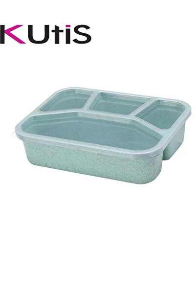 Generic 4-Grid Lunch Box With Lid Green/Clear 21.5x16x5.5 Centimeter