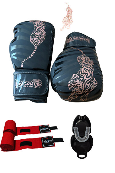 Dragondo TIGER Kick Boks – Boks – Muay Thai Eldiveni Bandaj ve Dişlik 3’lü Se...