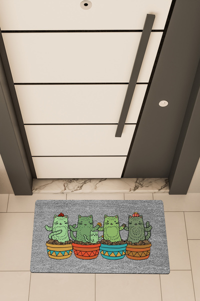 Dormot High Quality Digital Printing Gray, Cats in Pots Themed Door Mat