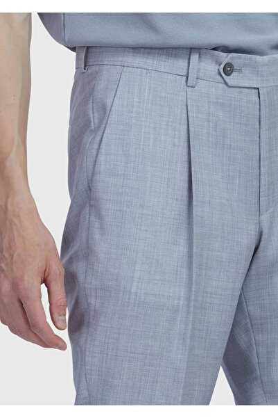 Ramsey Ανοιχτό γκρι απλό ύφασμα Slim Fit Casual 100% μάλλινο παντελόνι