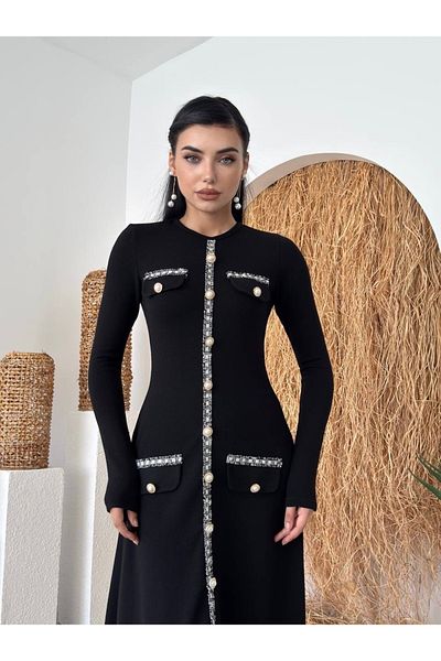 Afiş Butik Black Knitwear Button Detailed Dress