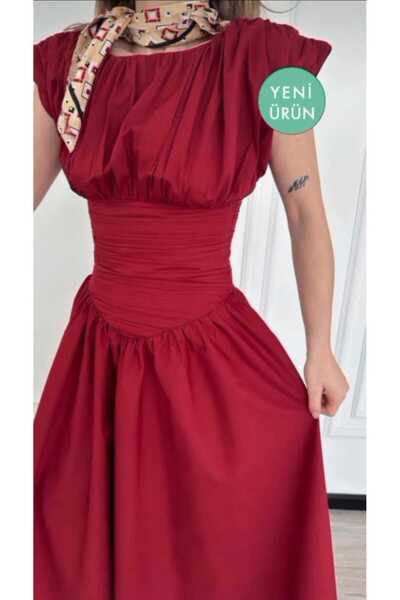misigo Women's Square Neck Thick Strap Design Midi Length Dress 583208