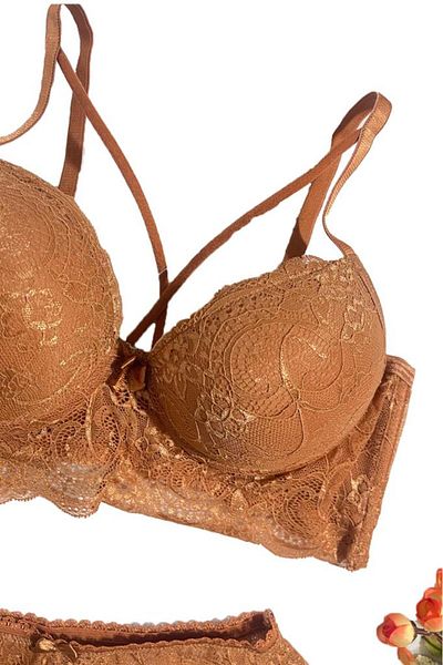 Betimoda Women's Lace Supported Padded Piping Detailed Bralet Underwear Set