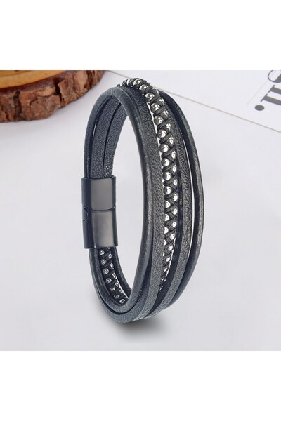 FM White Hematite and Multi Leather Bracelet 31834B3D1 - 21cm