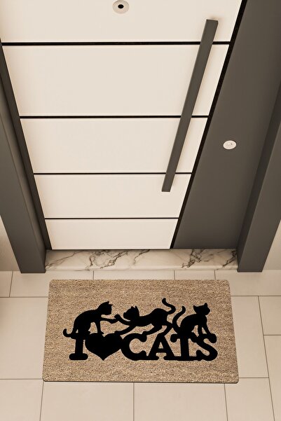 Dormot High Quality Digital Printing Brown, I Love Cat Theme Door Front Mat