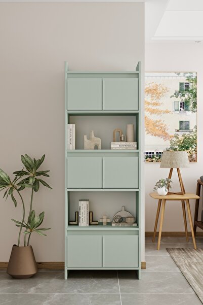 moldesan Modo MDF mint yeşili Raflı Kapaklı Kitaplık 176 cm