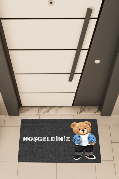 Dormot High Quality Digital Printing Black, Cool Teddy Bear Welcome Theme Door Front Mat