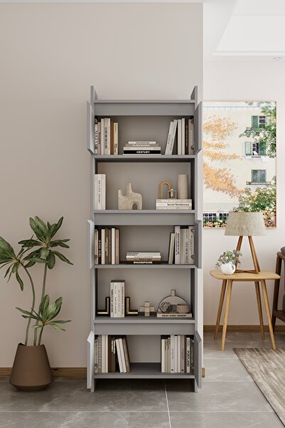 moldesan Modo MDF sis gri Raflı Kapaklı Kitaplık 176 cm