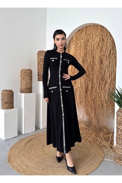 Afiş Butik Black Knitwear Button Detailed Dress