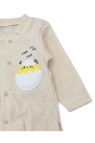 Ege Bebek Baby Winter Chick Patterned 100% Cotton 0-1-3-6 Months Velvet Snap Jumpsuit