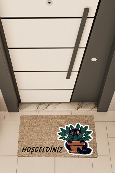 Dormot High Quality Digital Printing Brown, Cactus Cat Theme Door Front Mat