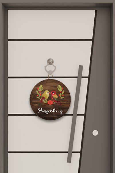 Dormot Imprimare digitală lemn, ornament pentru ușă cu model de păsări duble, ornament de perete