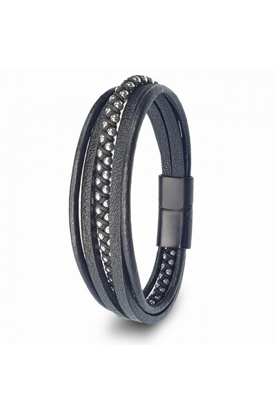 FM White Hematite and Multi Leather Bracelet 31834B3D1 - 21cm