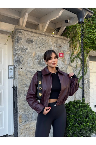 mekabutik Burgundy Bomber Leather Jacket