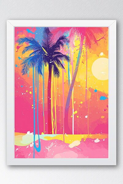 Saturn Tropical Sunset Pop Art Framed Painting - Pop Art Poster Painting