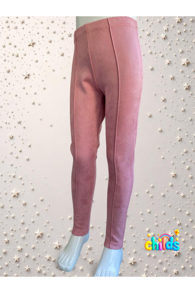 childs Suede Shardonless Pink Lycra Girl's Ribbed Stitched Trousers Leggings