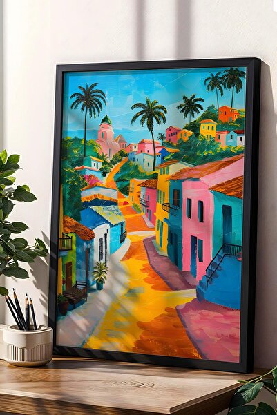 Saturn Tropical Townscape Framed Painting - Pop Art Poster Painting