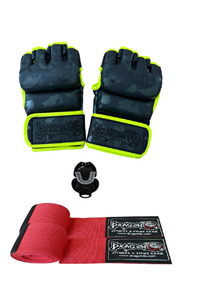Dragondo CAMO MMA Eldiveni Bandaj ve Şeffaf Dişlik 3’lü Set – Neon Detaylı Aç...