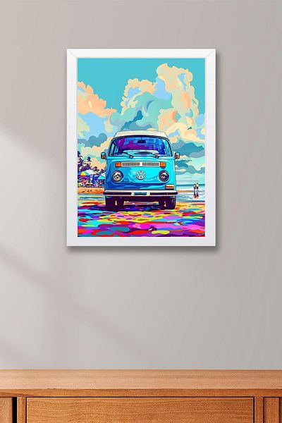 Saturn Volkswagen Minibus Retro Framed Painting - Pop Art Poster Painting