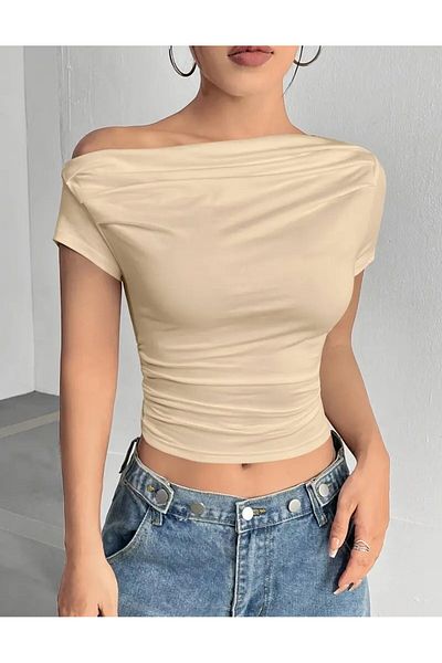 peri tower 3-Piece Advantage Pack Beige, Burgundy, Black Women's Off-Shoulder Viscose Blouse with Pleat Detail