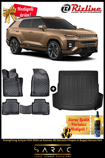 Rizline SsangYong Actyon SUV 2024 ve Sonrası 3D Havuzlu Paspas & Bagaj Havuzu...
