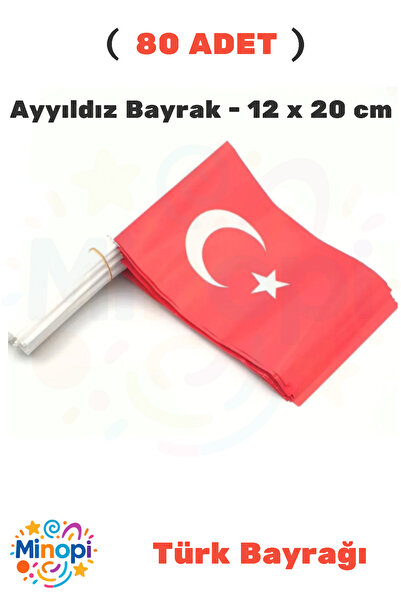 Minopi ( 80 Adet ) Vatan Küçük Boy Çıtalı Kağıt Türk Bayrağı Ay Yıldız Bayrak...