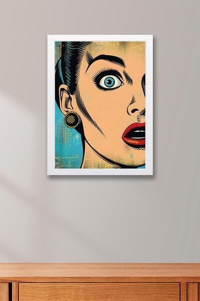 Saturn Surprised Woman Pop Art Framed Painting - Pop Art Poster Painting